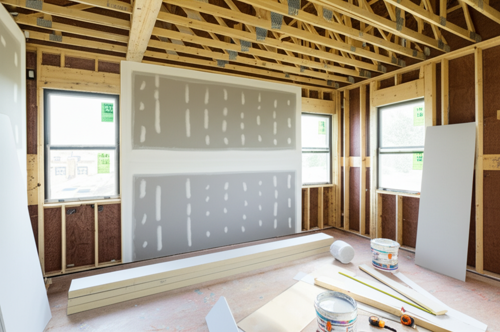 New Installation - Worker installing new drywall