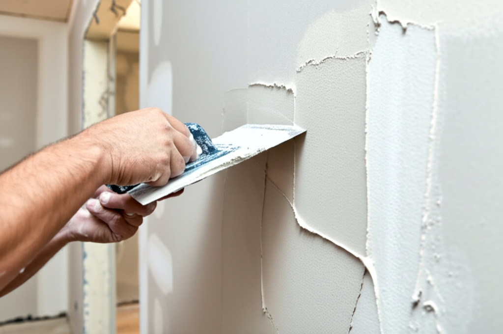 Texture Application - Worker applying texture to wall